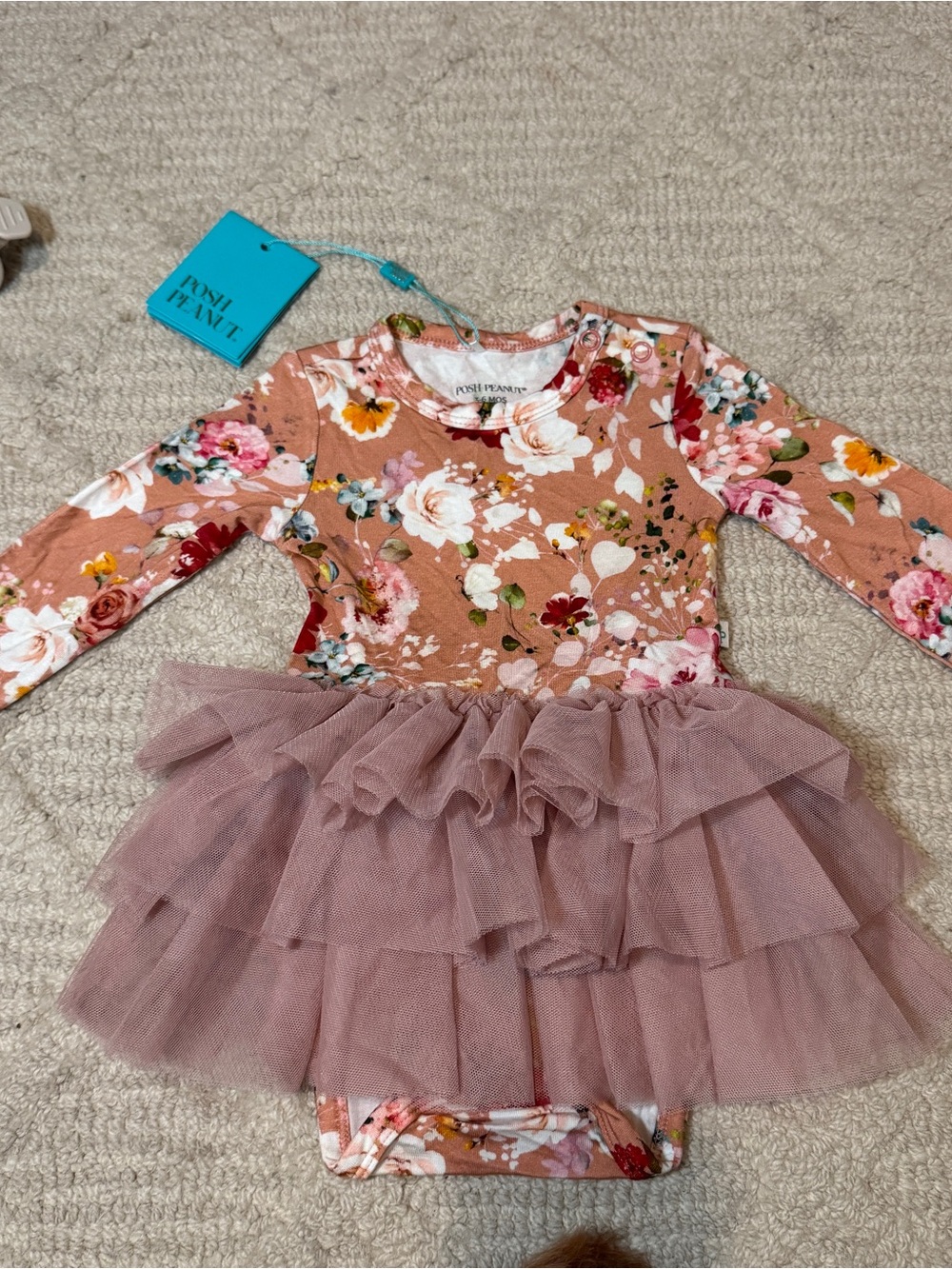 Posh Peanut Dusty Rose Floral Tutu Dress, size 3-6 months